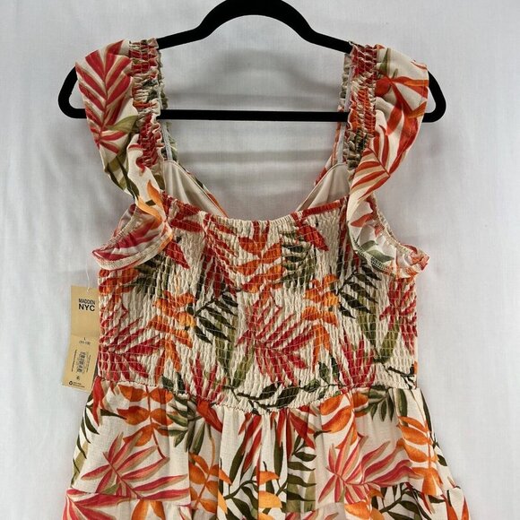 Madden NYC Dress Womens Sz L Juniors Flutter Sleeve Cut Out Boho Tropical Orange - Picture 6 of 13